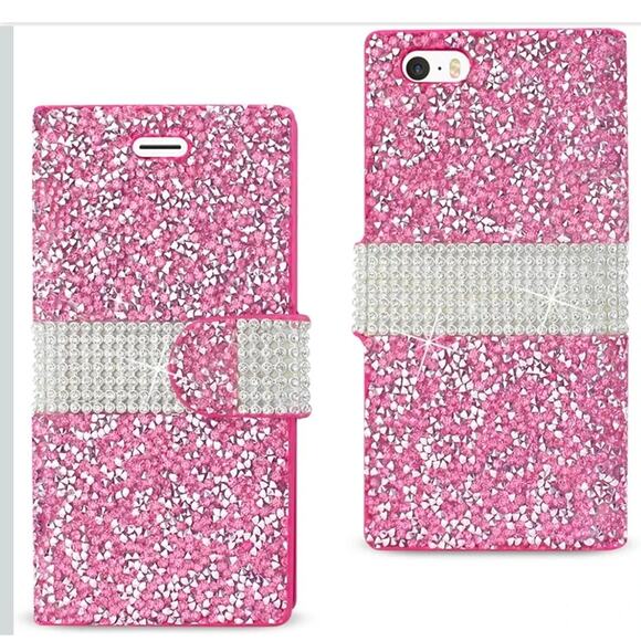 iPhone 7 plus 8 plus pink and white glitter wallet phone case NIB - Picture 1 of 3